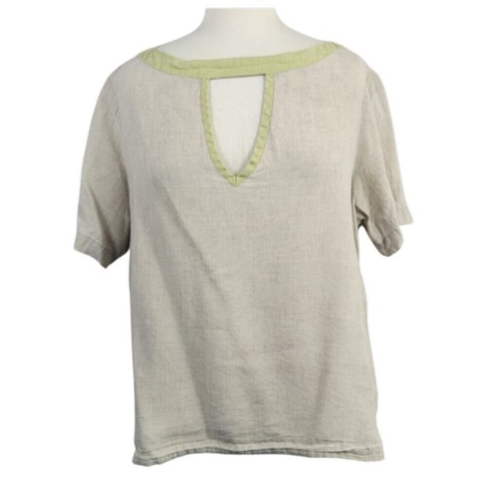 Flax Linen Short Sleeve Top Keyhole Neck Size Small